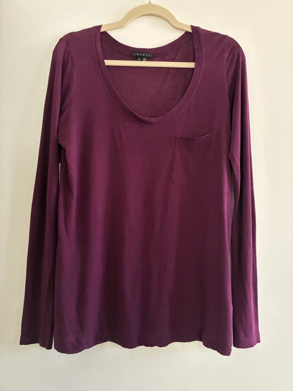 Theory Long Sleeve Scoop Neck Pocket Tee - Plum/Berry